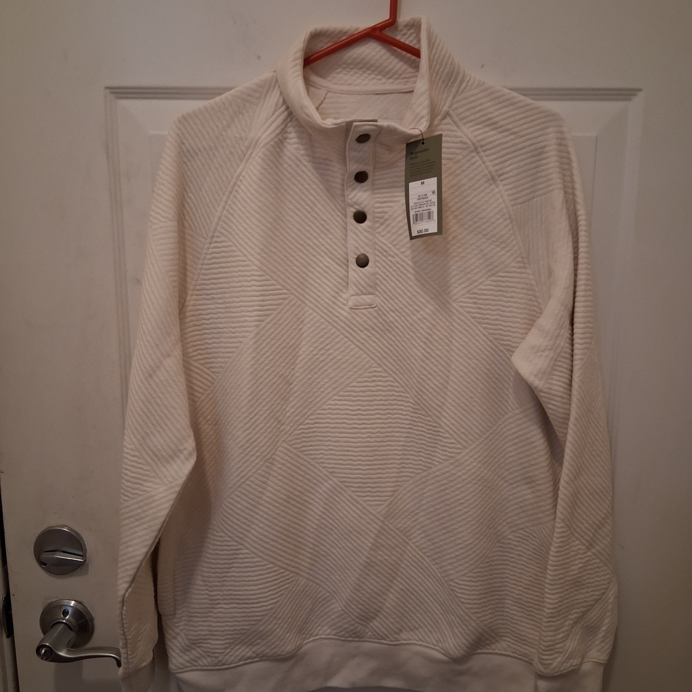 Goodfellow & Co Cream Quilted Button-Up Neck Pullover